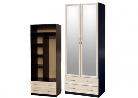Шкаф для платья и белья 2-х дверный с профилем МДФ с 2 зеркалами Венге/Дуб выбеленный в Томмоте - tommot.katalogmebeli.com | фото