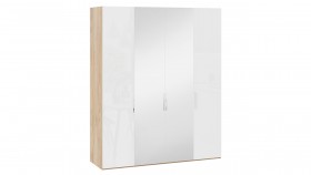 Шкаф комбинированный с 2 глухими и 2 зеркальными дверями «Эмбер» Яблоня Беллуно/Белый глянец в Томмоте - tommot.katalogmebeli.com | фото