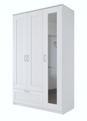 Шкаф трехдверный Сириус с зеркалом и 1 ящиком белый в Томмоте - tommot.katalogmebeli.com | фото