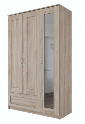 Шкаф трехдверный Сириус с зеркалом и 1 ящиком дуб сонома в Томмоте - tommot.katalogmebeli.com | фото