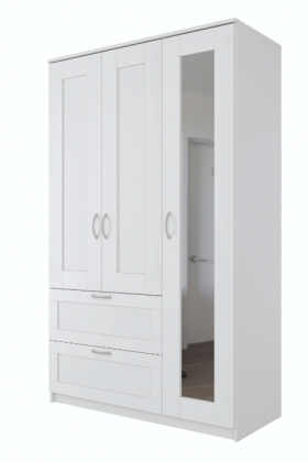 Шкаф трехдверный Сириус с зеркалом и 2 ящиками белый в Томмоте - tommot.katalogmebeli.com | фото