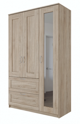 Шкаф трехдверный Сириус с зеркалом и 2 ящиками дуб сонома в Томмоте - tommot.katalogmebeli.com | фото